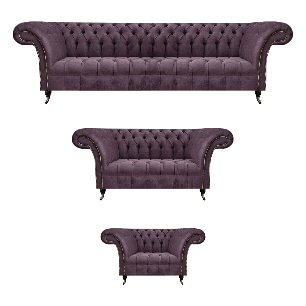 Chesterfield Lila Textilsofas Designer Polster Couchen 3tlg Garnitur