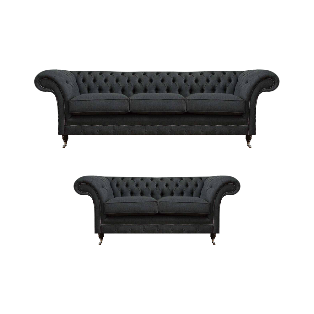 Dunkelgraue Wohnzimmer Polstergarnitur Designer Dreisitzer 2-Sitzer Sofa