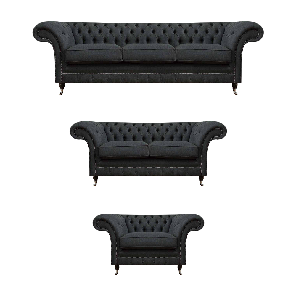 Elegante Graue Chesterfield Wohnzimmer Sofas Designer Couchen 3tlg Set