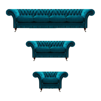 Chesterfield Türkis Designer Sofas Luxuriöse Wohnzimmer Stoff Couchen