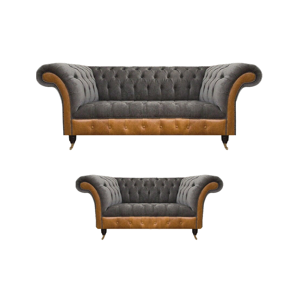 Hellgrau-Braune Chesterfield Sofa Set Edle Sitzmöbel Moderne Garnitur