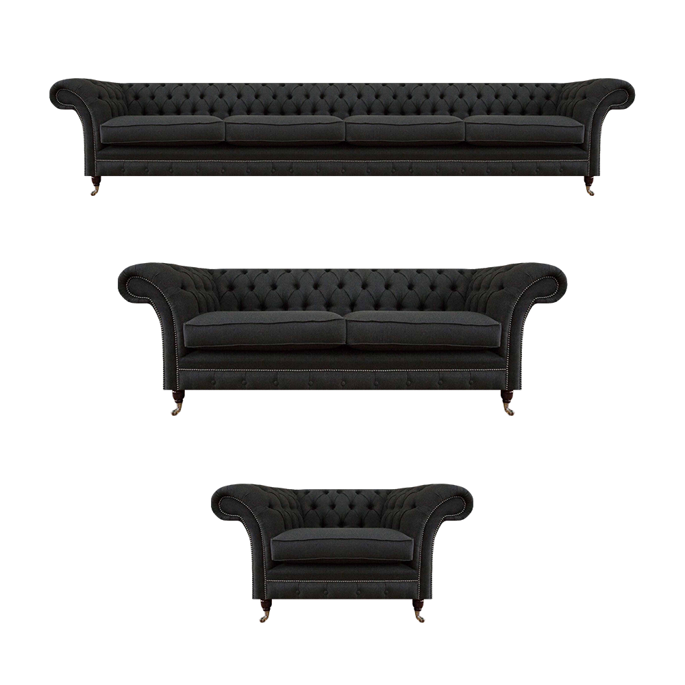 Schwarze Chesterfield Sofagarnitur Designer Zweisitzer Viersitzer Couch