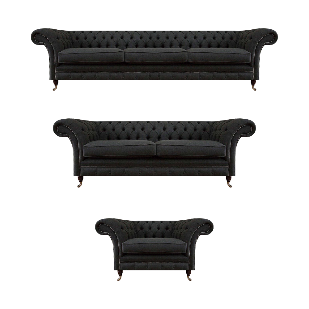 Schwarze Chesterfield Textil Couchen Edles Möbelset Designer Sofas 3tlg