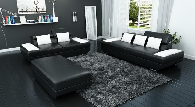 Sofagarnitur Ledersofa 3+2 Polster Couch Sofa Set Garnitur Hocker Sofas - 2719A