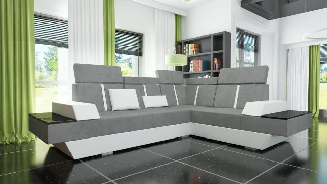 Designer Ecksofa Wohnlandschaft Sofa Ecksofa Couch Stoff Textil Leder Patentiert