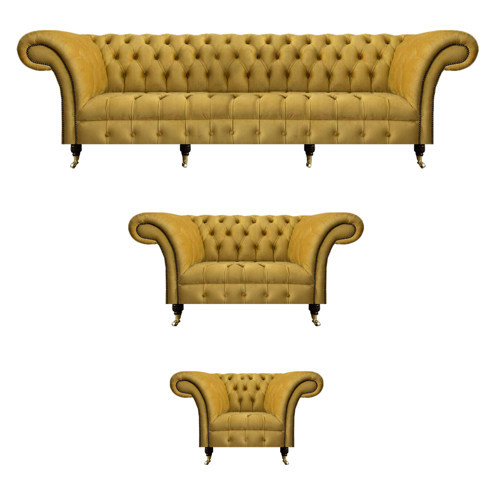 Gelbe Chesterfield Wohnzimmer Sitzgarnitur Polster Möbel Textilsitzer