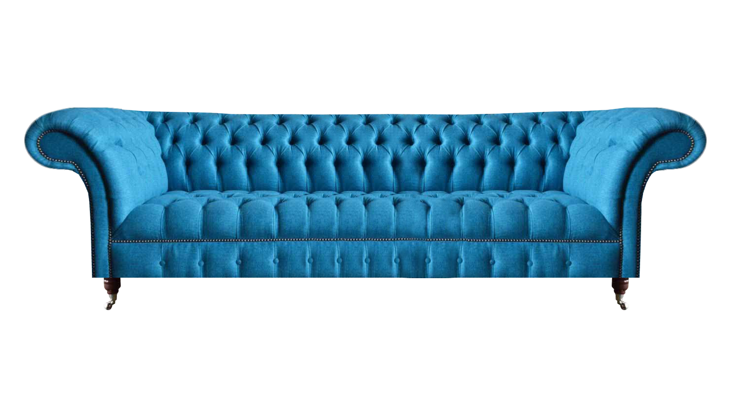 Chesterfield Stilvolle Wohnzimmer Hellblaue Viersitzer Couch Textil Sofa