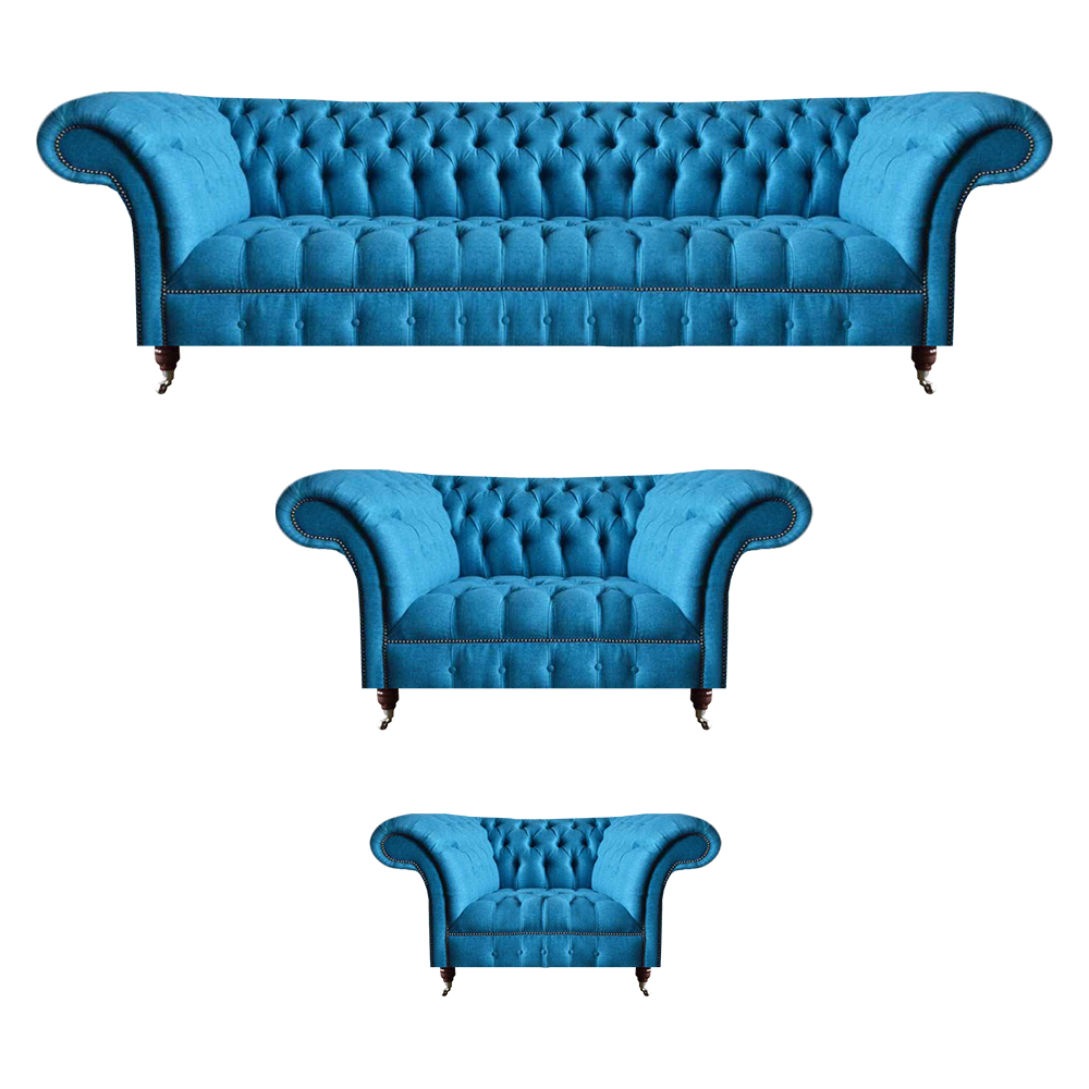 Himmelblaue Chesterfield Garnitur Luxuriöse Sitzmöbel Designer Couchen