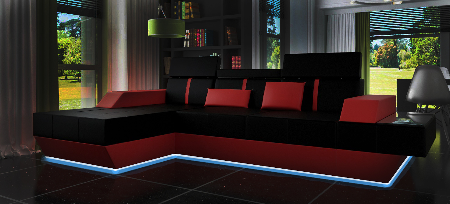 Ledersofa Wohnlandschaft Couch Sofa Ecksofa USB Leder Polster Massanfertigung