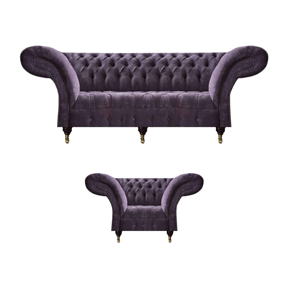 Lila Chesterfield Wohnzimmer Stoffcouchen Polster Möbel 2tlg Luxus Set
