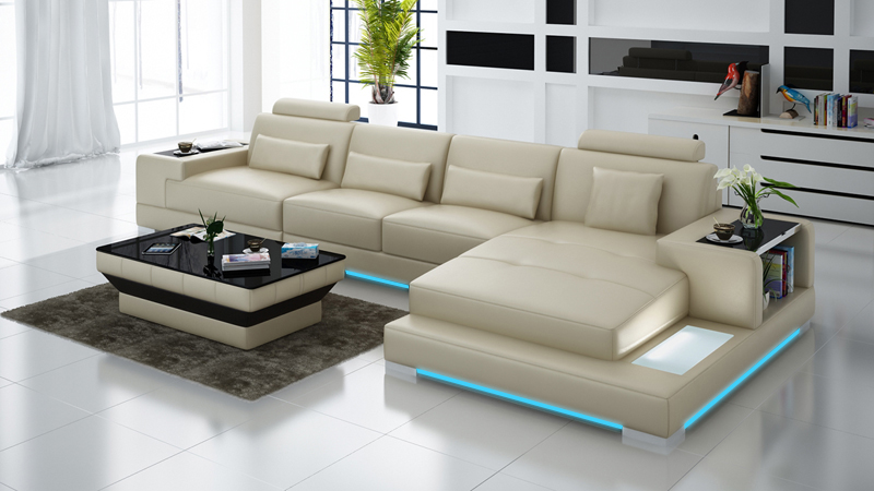 Ledersofa Couch Wohnlandschaft mit USB Ecksofa Eck Garnitur Design Modern Sofa
