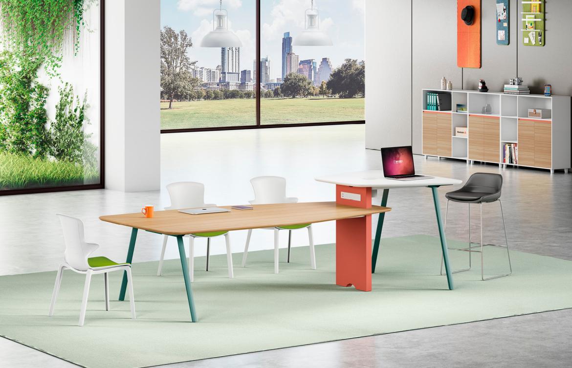 Konferenztisch Bürotisch Arbeitstisch Schreibtisch Holz Orange Große