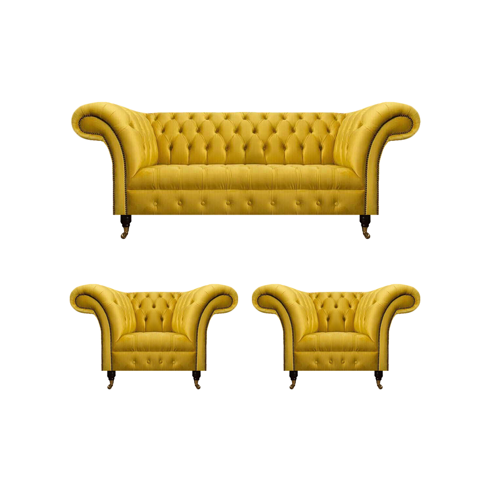 Edle Gelbe Chesterfield Sofagarnitur Designer Sitzmöbel Modernes Sitzset