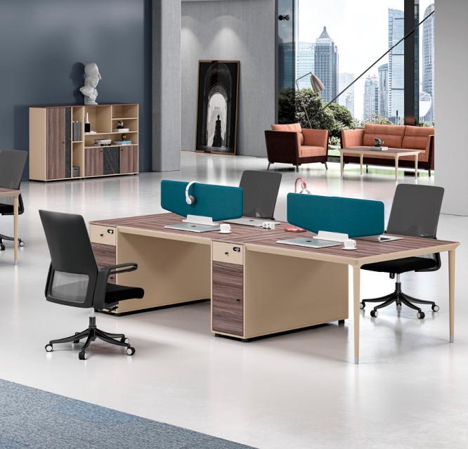 Großes Arbeitstisch Schreibtisch für 4 Personen Holz Bürotisch Beige