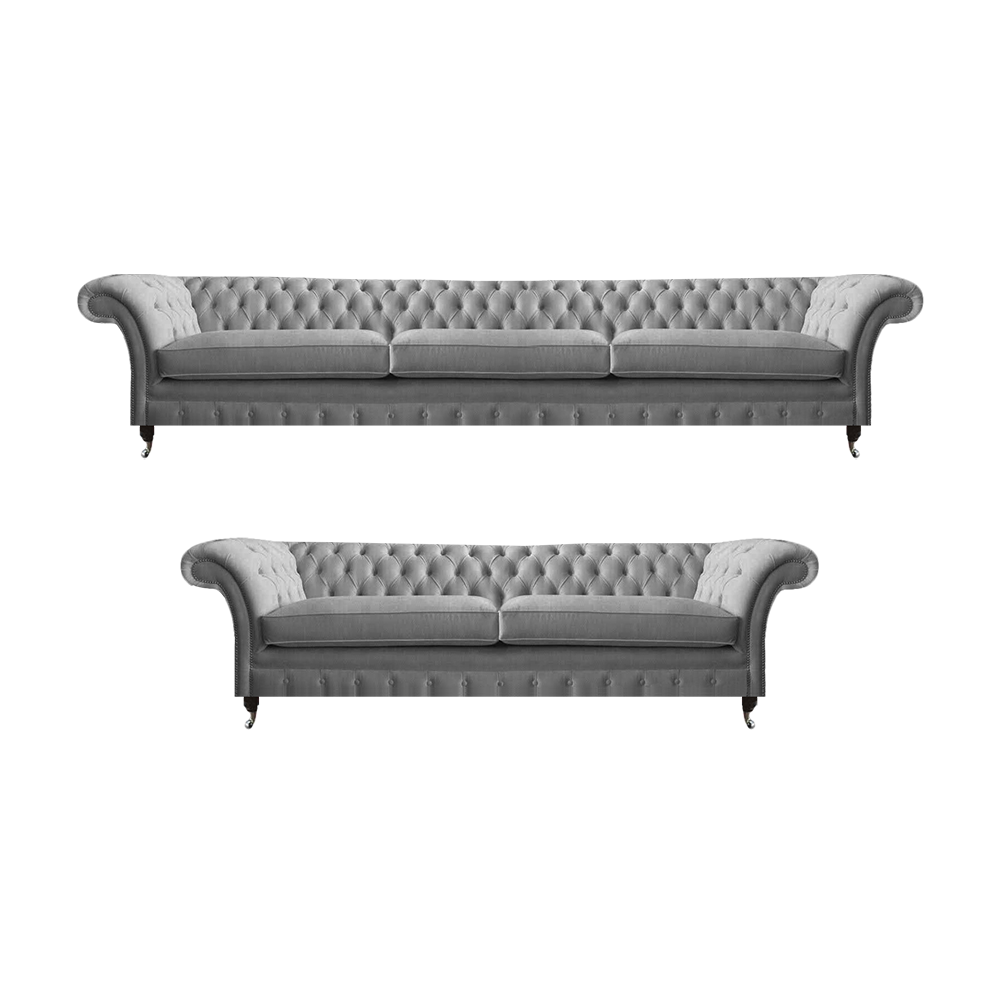 Luxus Grau Designer Sofas Komplett 2tlg Wohnzimmer Chesterfield 2x Sofas