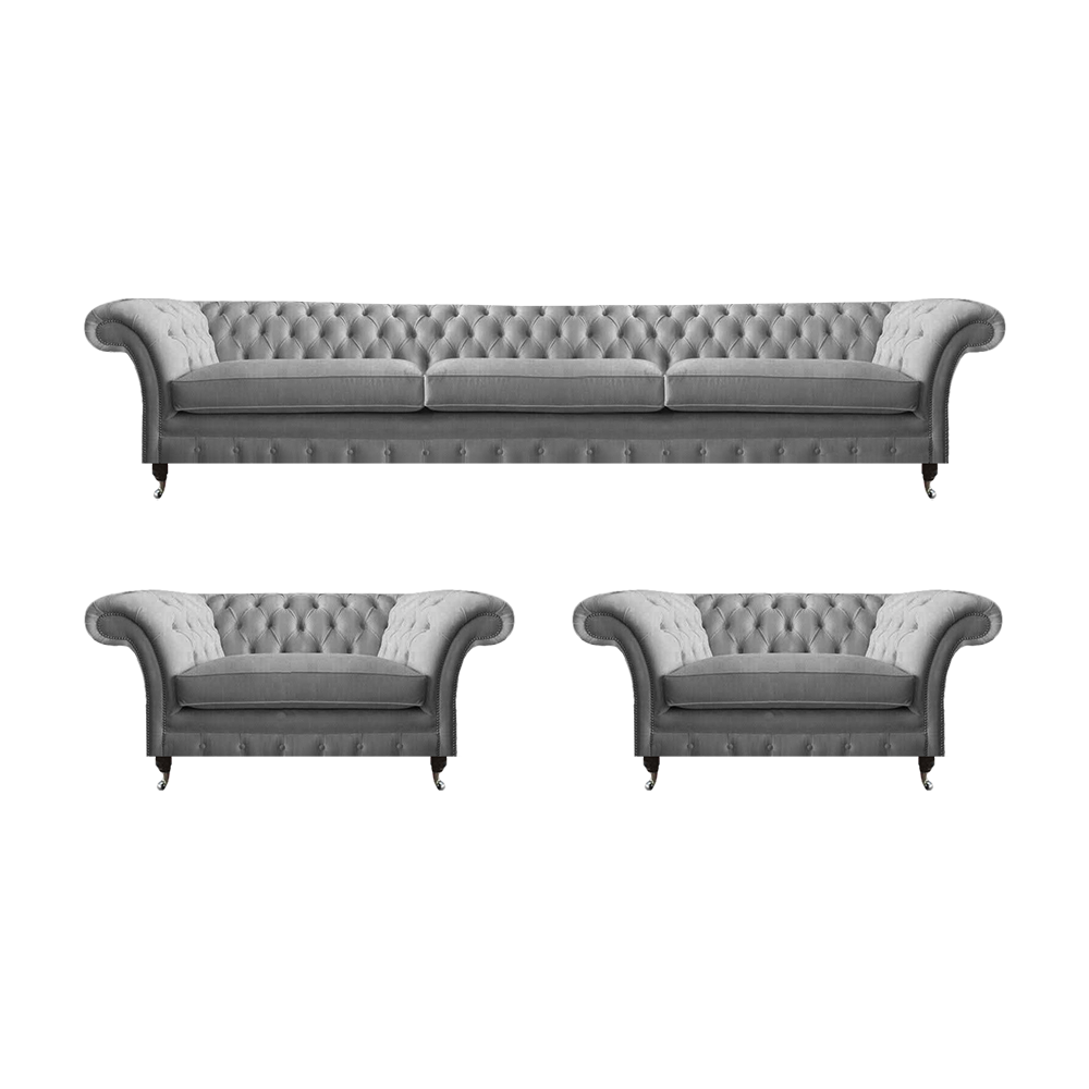 Möbel Sofagarnitur Couch Sofa Polster Couch Set 3tlg Grau Garnitur Chesterfield