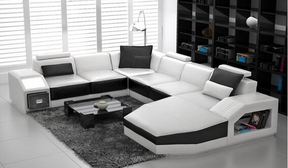 Wohnlandschaft Ecksofa Design Sofa Couch Polster Sitz Ecke U Form Weiß PHM110