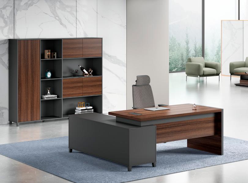 Grau-Braune Arbeitszimmer Garnitur Designer Büroschrank Luxuriöser Tisch