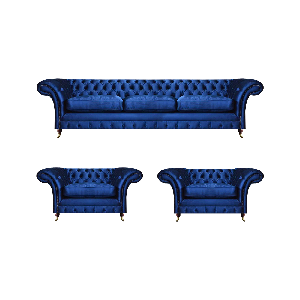 Blau Modern Sofa Set 3tlg Einrichtung Luxus Wohnzimmer Sitzmöbel Chesterfield