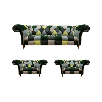 Modern Mehrfarbig Sofa Set 3tlg Chesterfield Sitzmöbel Sessel Designer Möbel