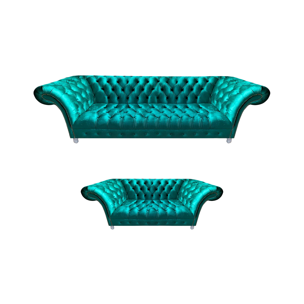 Chesterfield Polster Möbel 2x Sofas Blau Sitzmöbel Wohnzimmer Garnitur