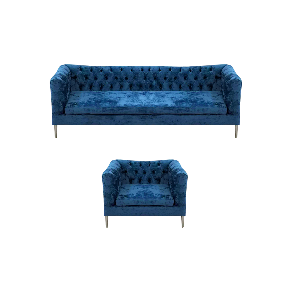 Sofagarnitur Blau Stoff Modern Design Sofa Dreisitze Couch Sessel Chesterfield
