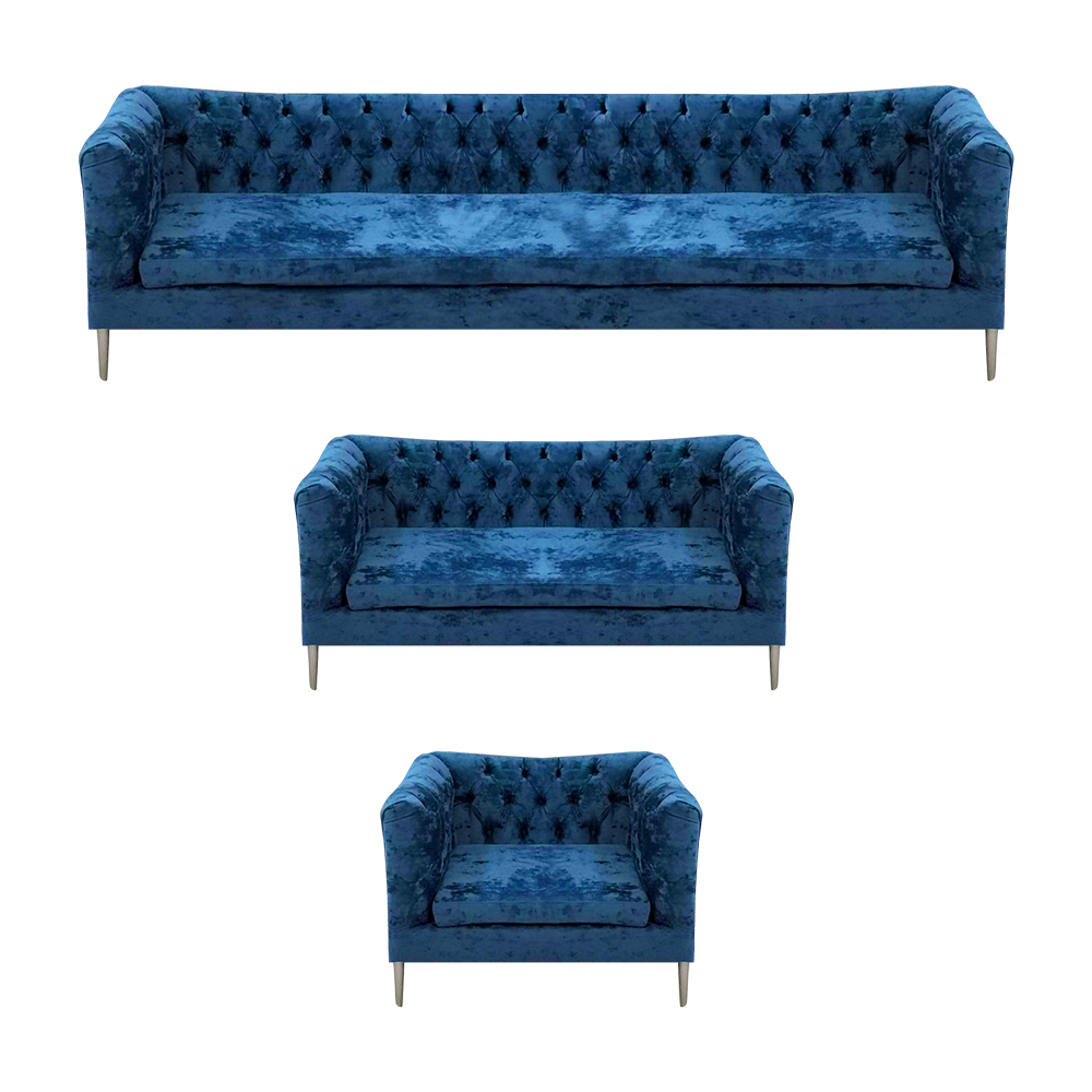 Wohnzimmer Set 3tlg Modern Blau Design Textil Stoff Chesterfield Sofa Komplett
