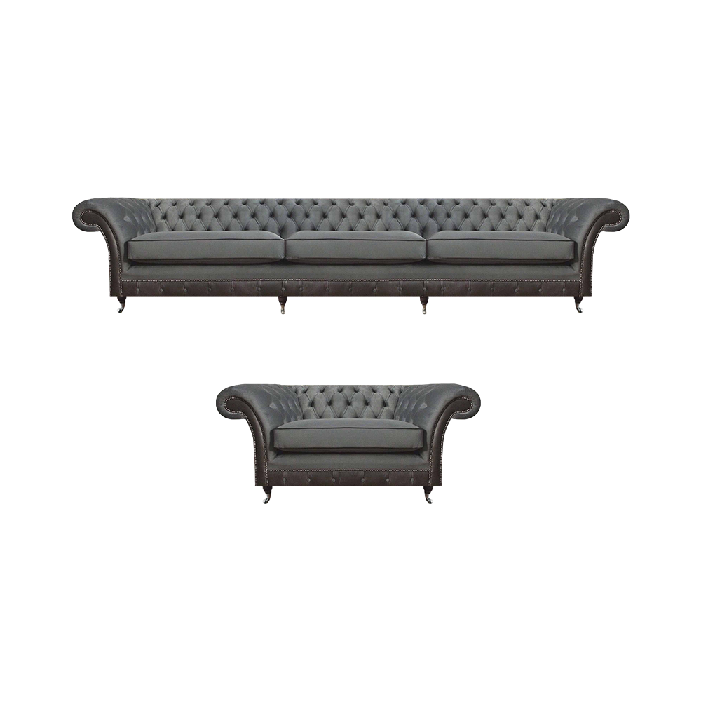 Polstermöbel Sofa Dreisitze Grau Sessel Wohnzimmer Chesterfield Garnitur