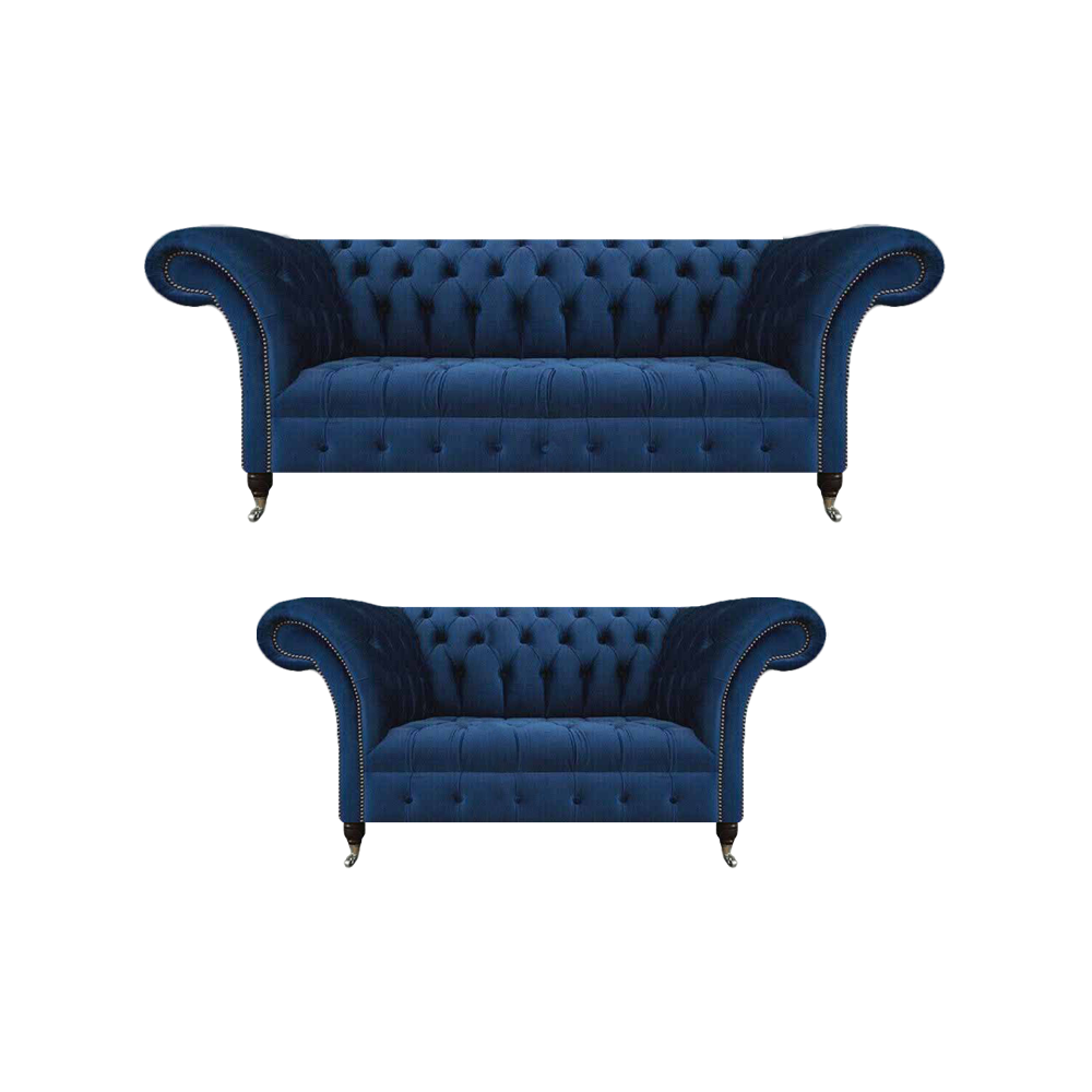 Designer Möbel Wohnzimmer Chesterfield Blau 2x Sofas Polstermöbel Einrichtung