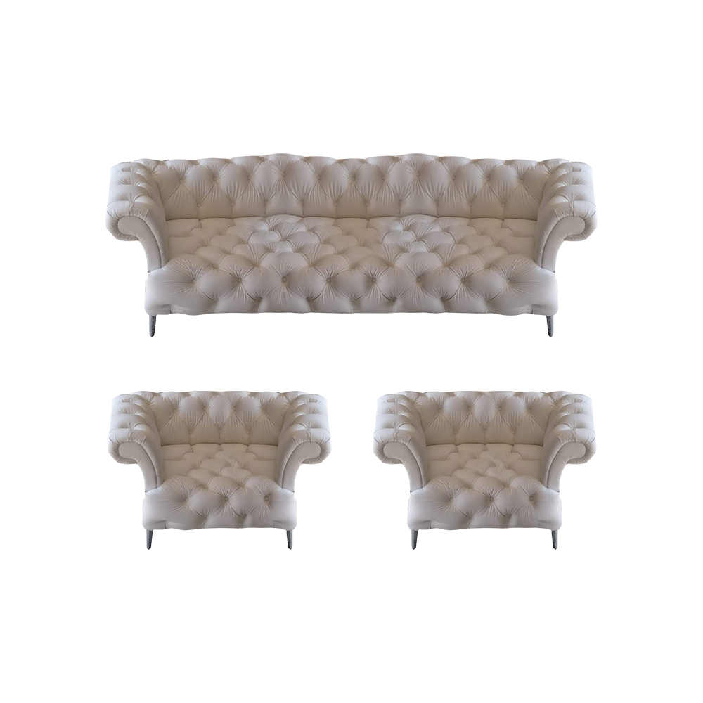 Wohnzimmer Chesterfield Weiß Set 3tlg Design Modern Polstermöbel Leder Neu