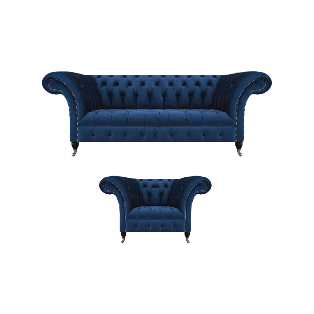 Blau Neu Sofa Dreisitze Wohnzimmer Sessel Chesterfield Polstersitz Einrichtung
