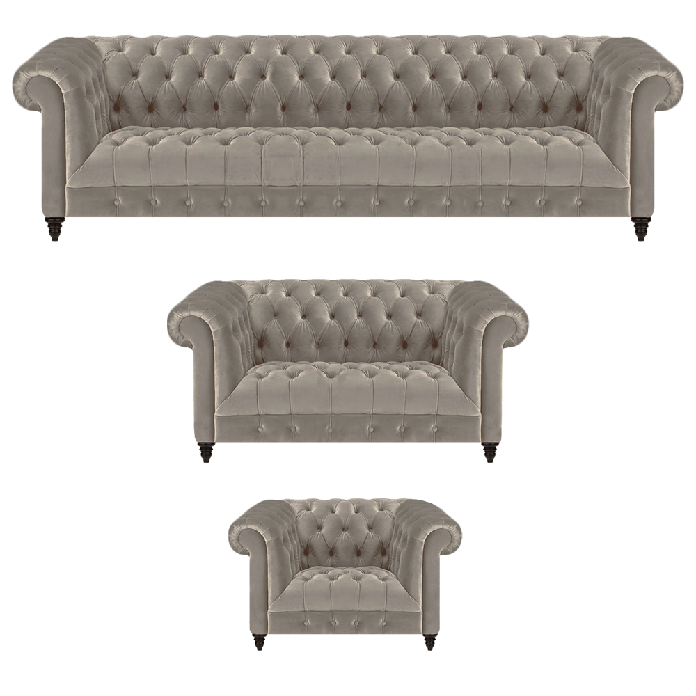 Komplett Einrichtung Grau 3tlg Polstermöbel Sofas Set Sessel Neu Chesterfield