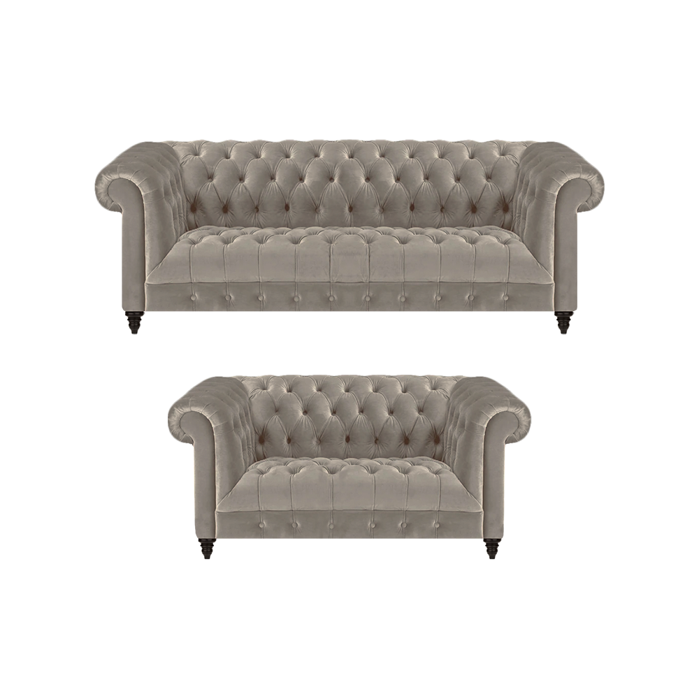 Polstermöbel Luxus Grau 2x Sofas Komplett Einrichtung Wohnzimmer Chesterfield