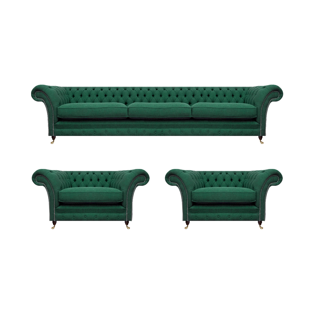 Wohnzimmer Luxus Sofa Set 3tlg Grün Designer Einrichtung Chesterfield