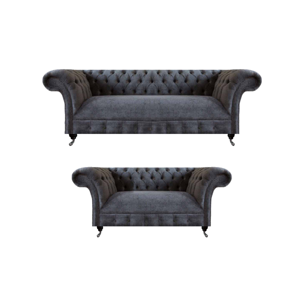 Grau 2x Sofas Wohnzimmer Couch Möbel Einrichtung Polstermöbel Chesterfield