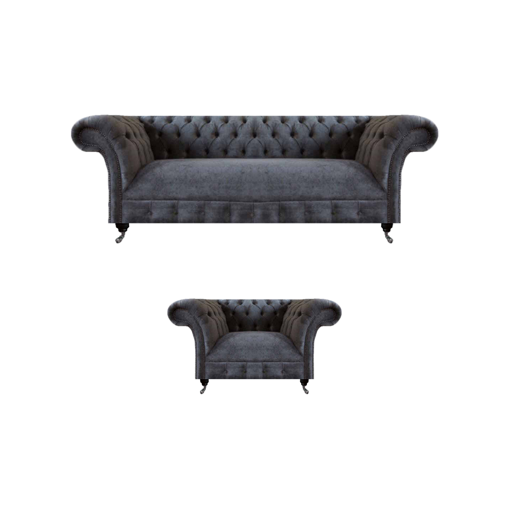 Polstermöbel Sofagarnitur Sofa Dreisitze Couch Textil Möbel Sessel Chesterfield