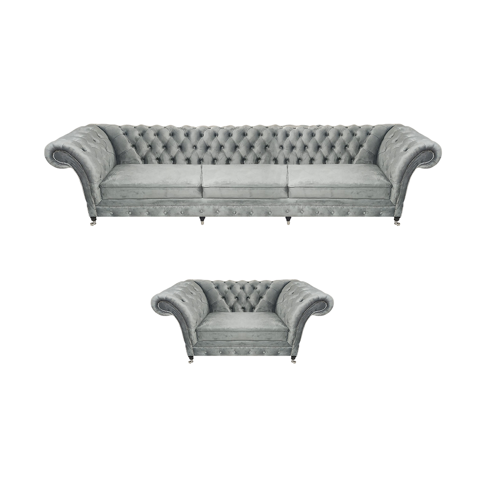 Grau Sofa Dreisitze Set Wohnzimmer Sessel Einrichtung Polstermöbel Chesterfield