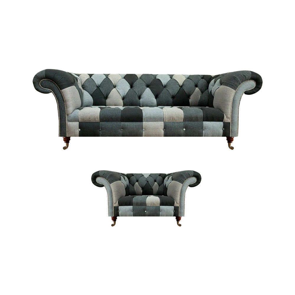 Wohnzimmer Sofa Dreisitze Couch Polstermöbel Sessel Mehrfarbig Chesterfield