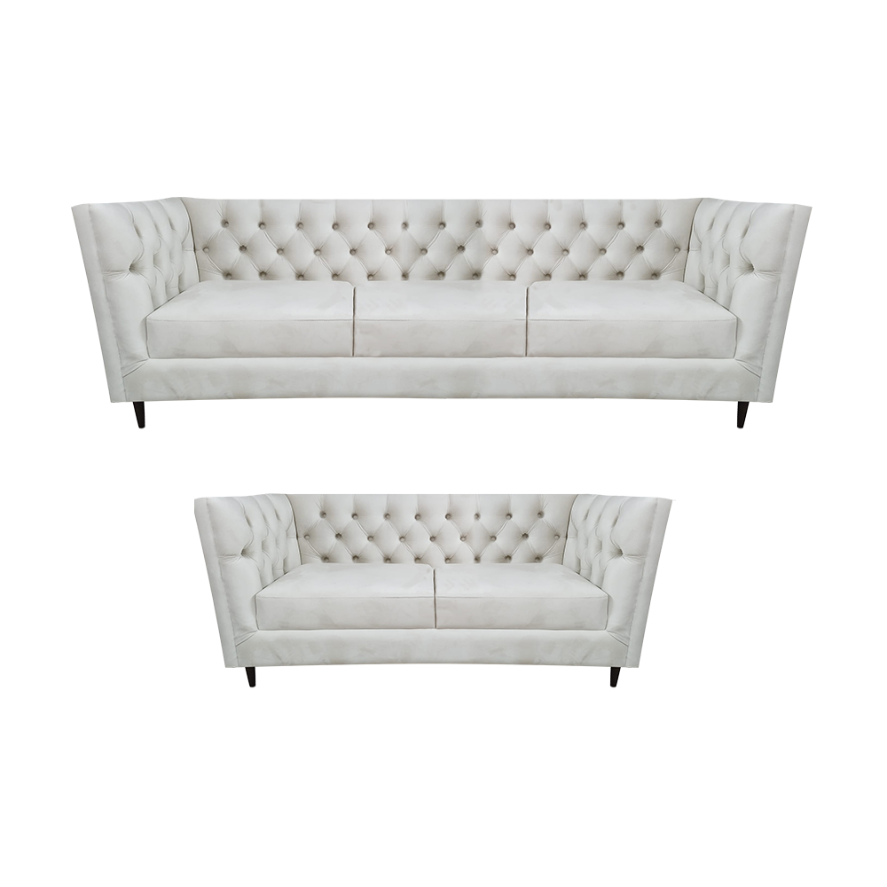 Weiß 2x Sofas Komplett Sofagarnitur Wohnzimmer Leder Polstermöbel Chesterfield