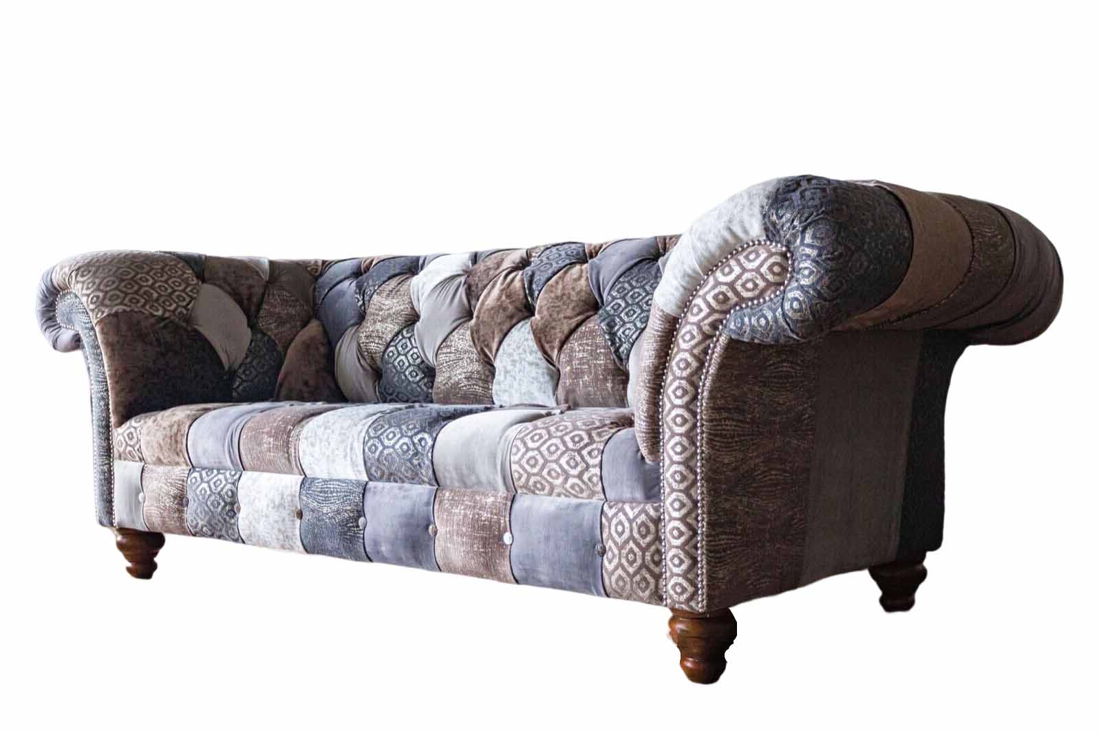Dreisitzer Sofa Sitzpolster Chesterfield Stoff Couch Modern Möbel Neu
