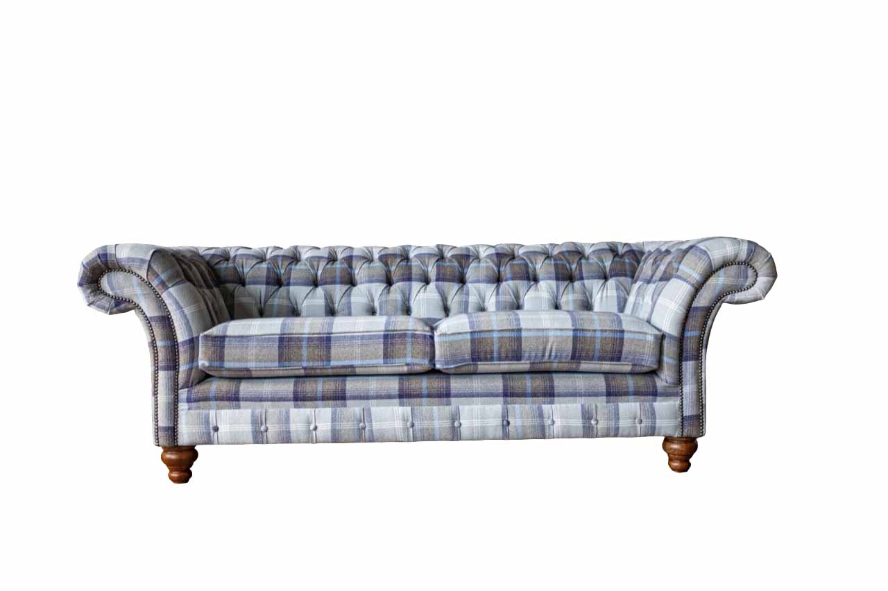Sofa 3 Sitzer Blau Luxus Möbel Chesterfield Möbel Couch Textil Stil Neu