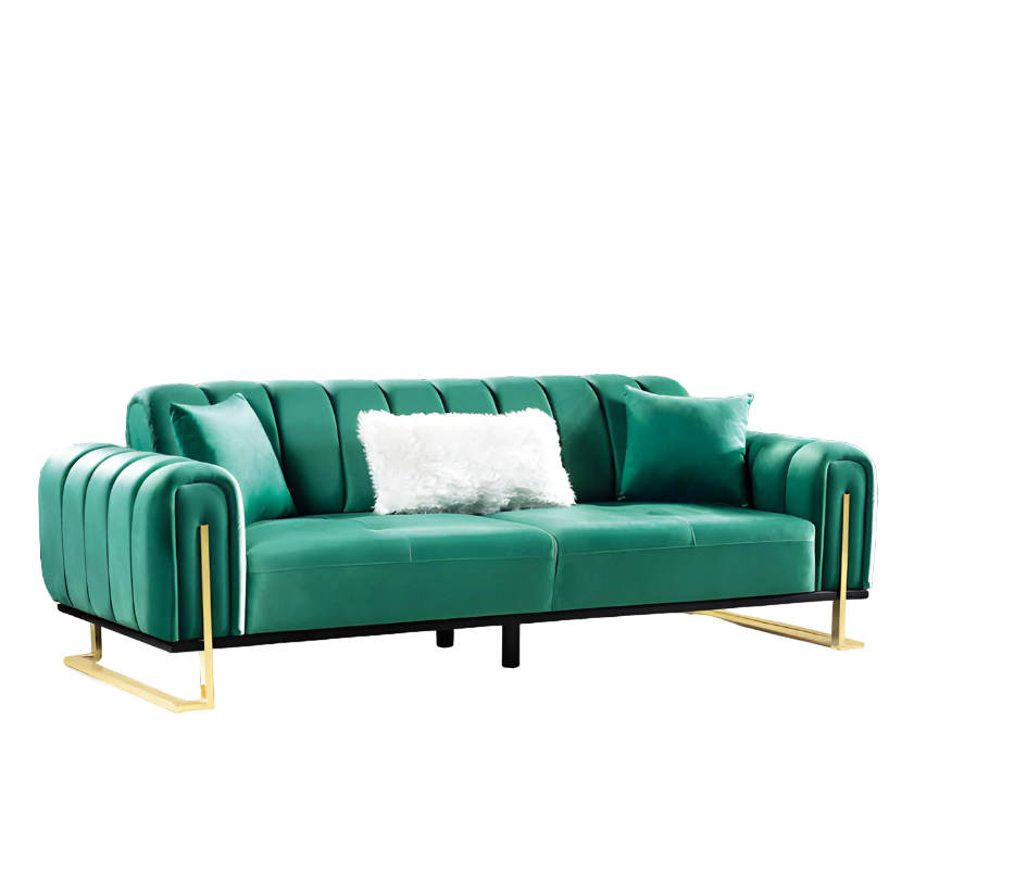 Modernes Grünes 3-Sitzer Sofa Luxus Polster Couchen Textil Möbel Stoff