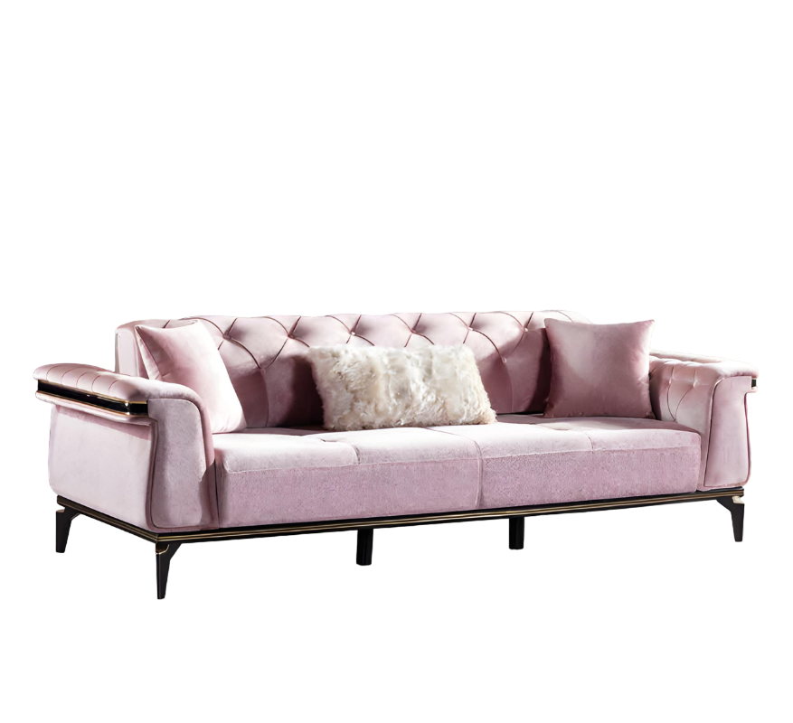 Designer 3 Sitzer Sofa Luxus Holz Möbel Textil Polstermöbel Couch Stoff