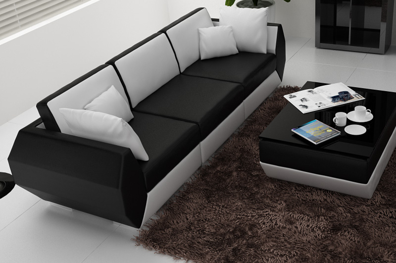 Ledersofa Couch Sofagarnitur 3+3 Sitzer Garnitur Design Modern Sofa Set USB Neu