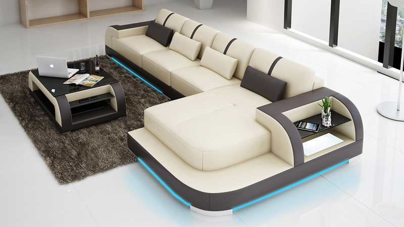 Ledersofa Couch Wohnlandschaft Ecksofa Eck Garnitur Design Modern Sofa LED USB