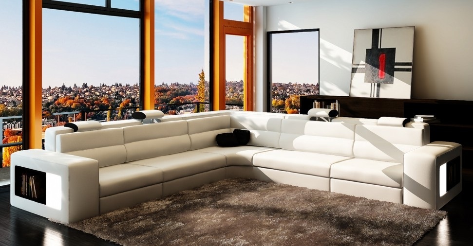 Ledersofa Sofa mit USB,Ecksofa Sitz Polster Wohnlandschaft XXL Big Weiden Weiß