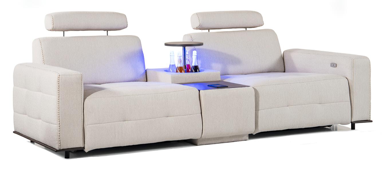 Designer Sofa 3 Sitzer Modern Wohnzimmer Couch Polster Beige Sofa mit Konsole