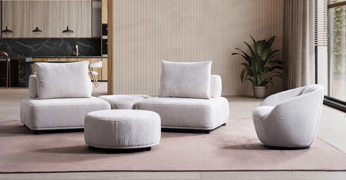 Weiß Wohnzimmer Designer Garnitur Zweisitzer Polster Sessel Ottomane 3tlg Set