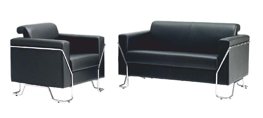 Sofa-Set 2-Sitzer Sessel Schwarz Ledersofas Modern Leder Metall