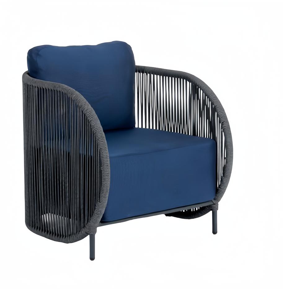 Sessel Design Couch Sofa Blau Hochwertig Rattan Polster Sitzer Luxus Möbel